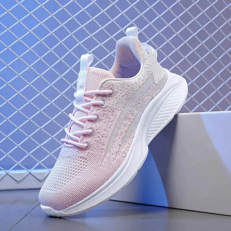 Women's Airy Mesh Sneakers Grey Pink 36 TwinTilt Steel Pet Feeder