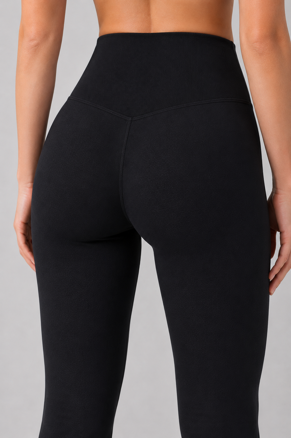 high waist flare leggings black back close up
