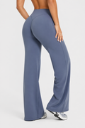 flare leggings women side view sapphire blue