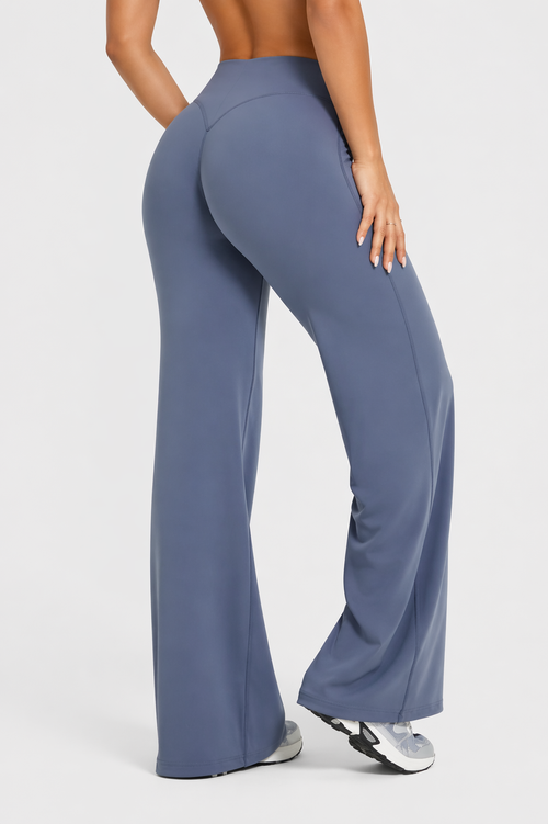 flare leggings women side view sapphire blue