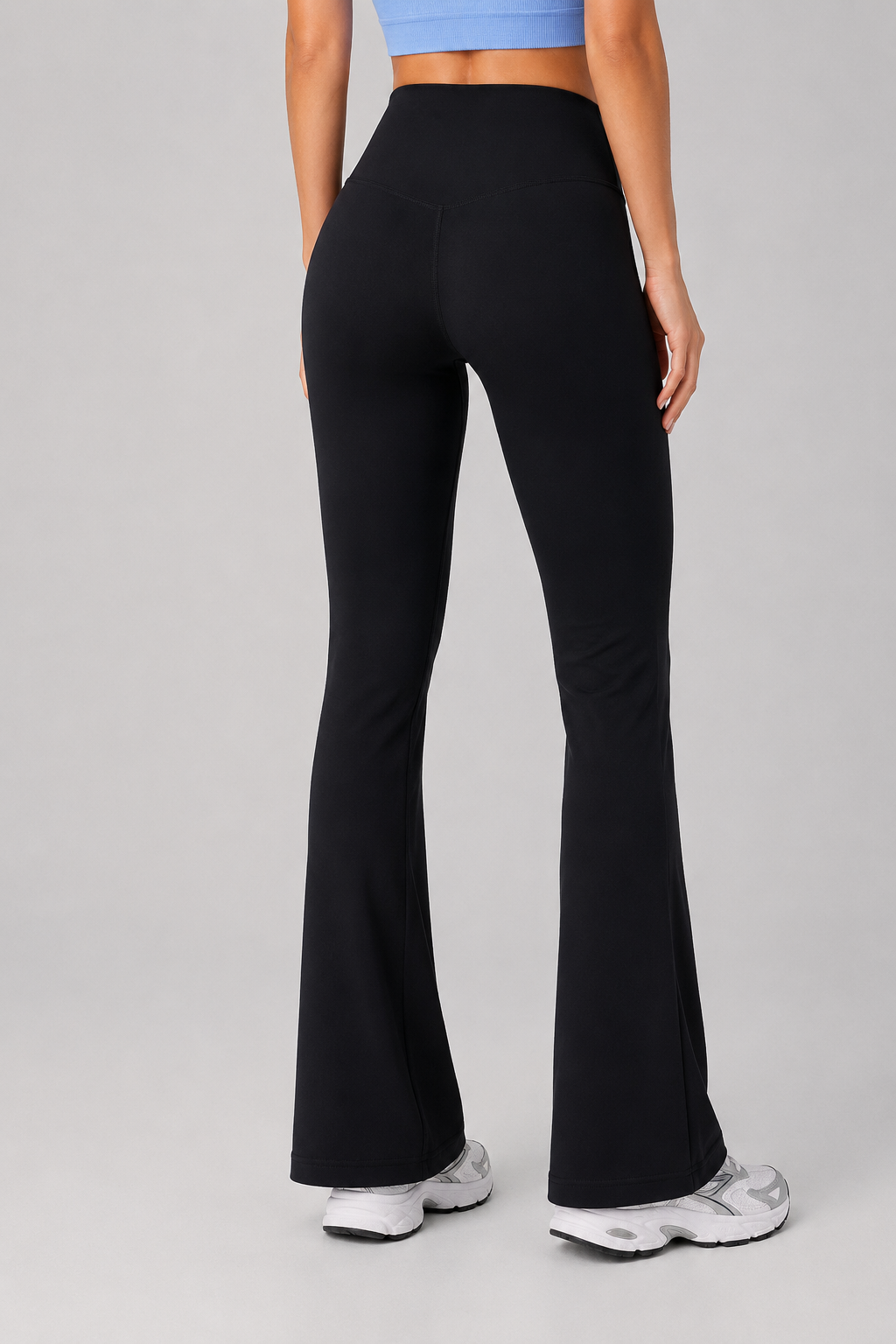 high waist flare leggings black back view standing