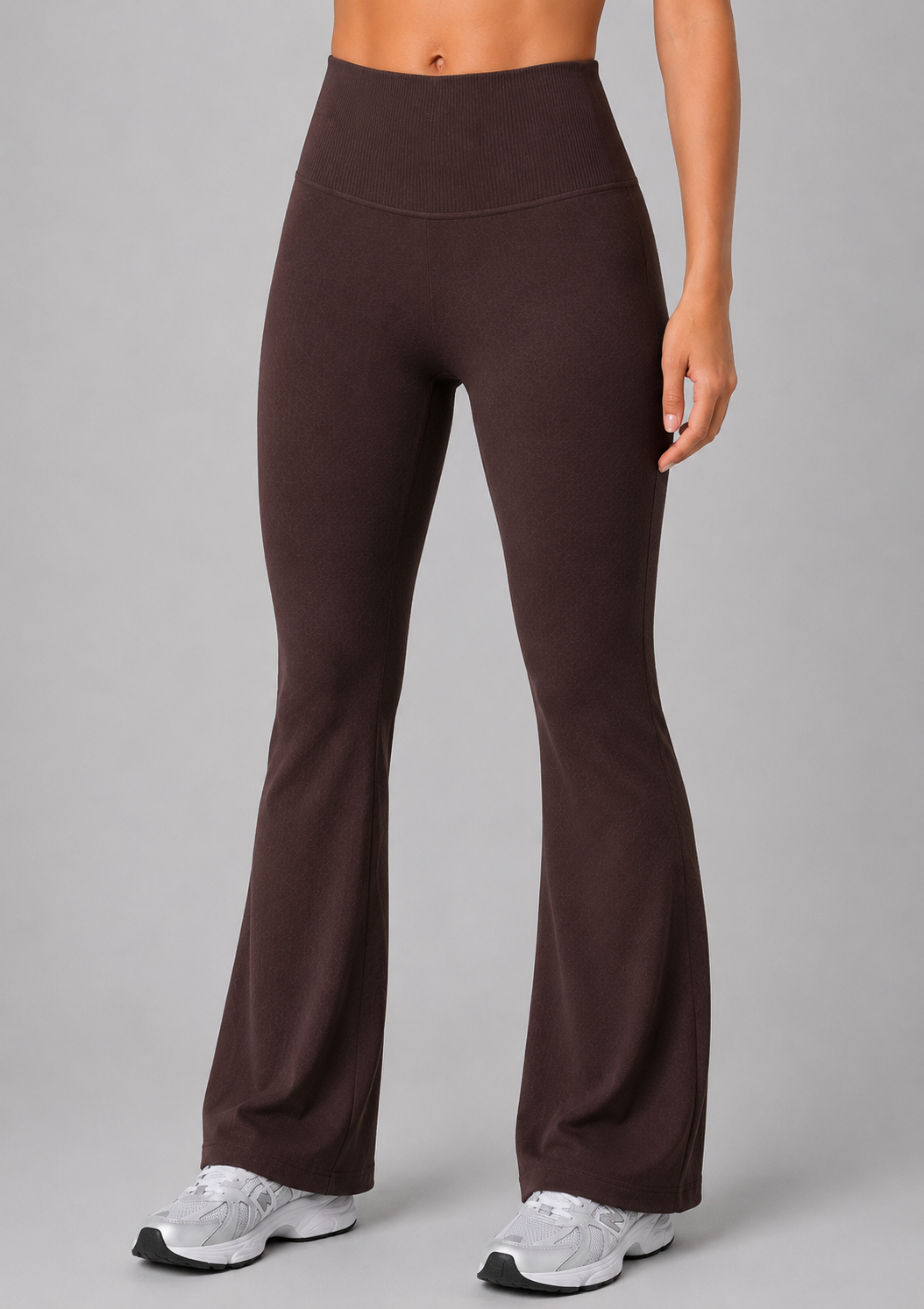 high waist flare leggings distilled coffee front view