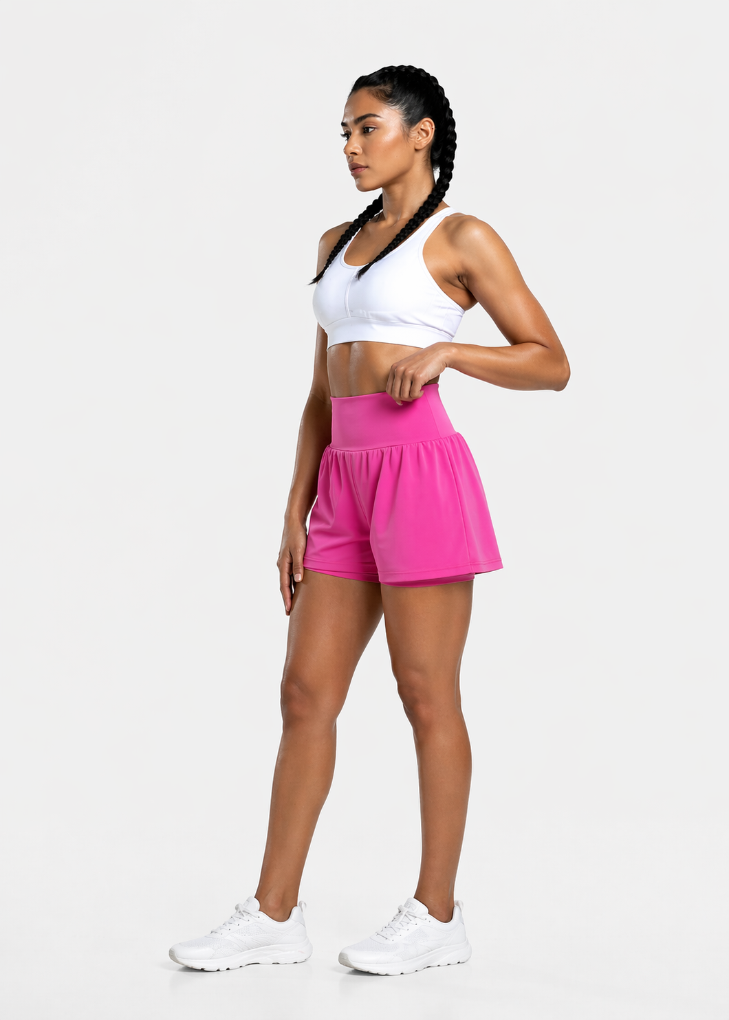 2-in-1 gym shorts women pocket pink full body