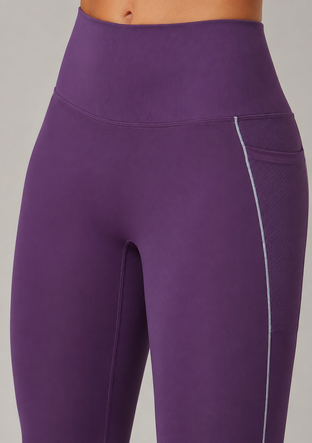 high waist pocket leggings purple waist close-up