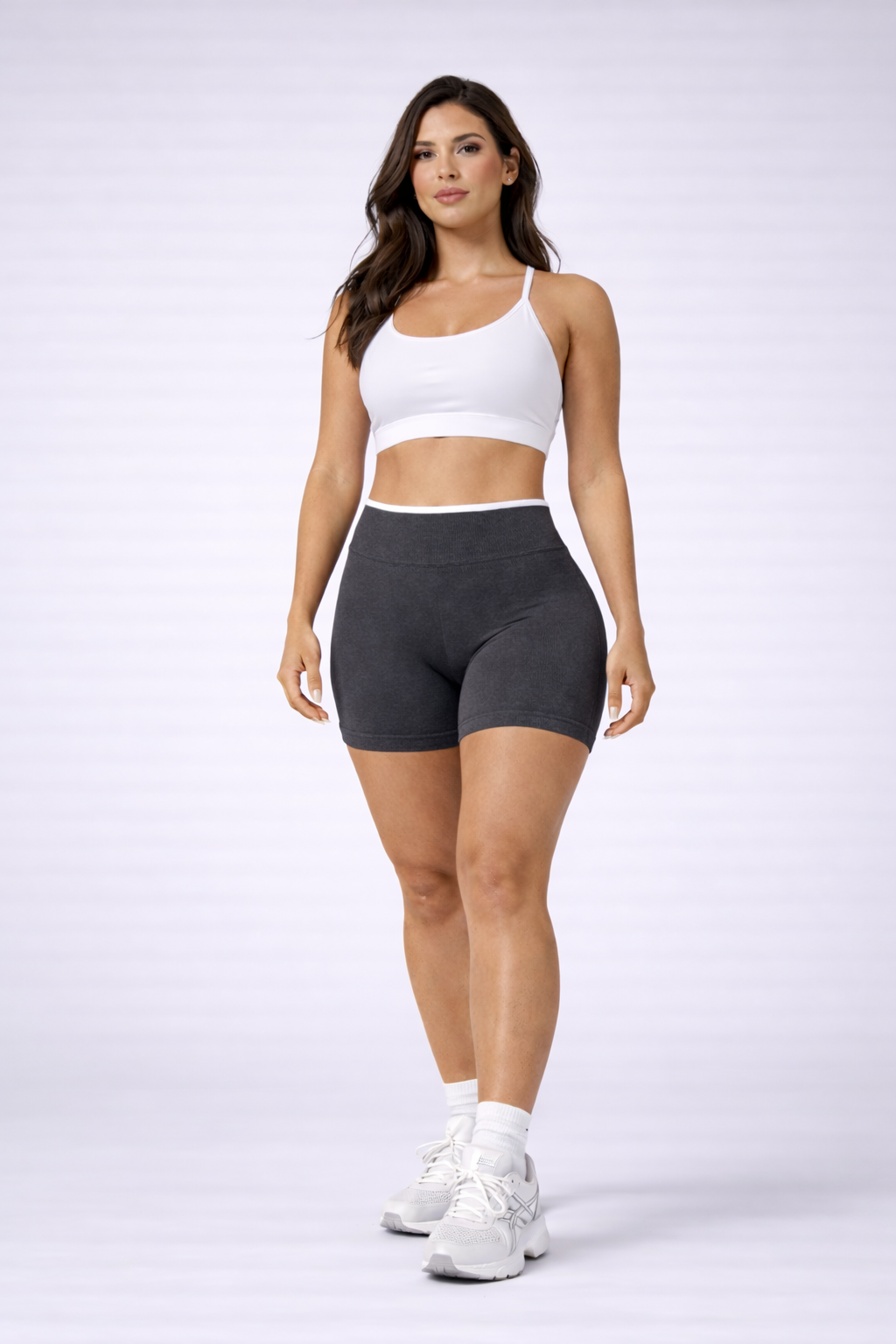 seamless high waist shorts women full body grey