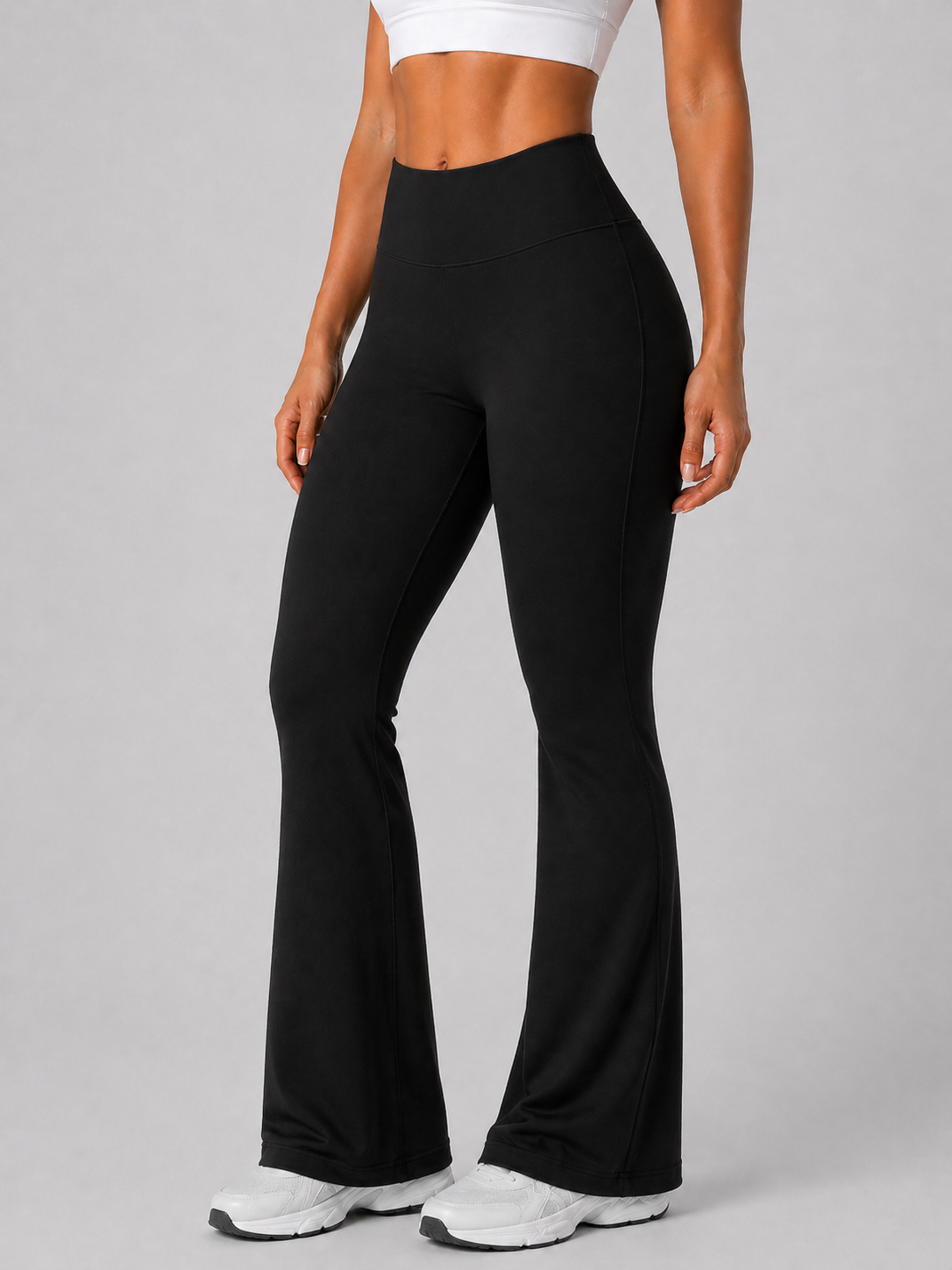 flare leggings women black front view