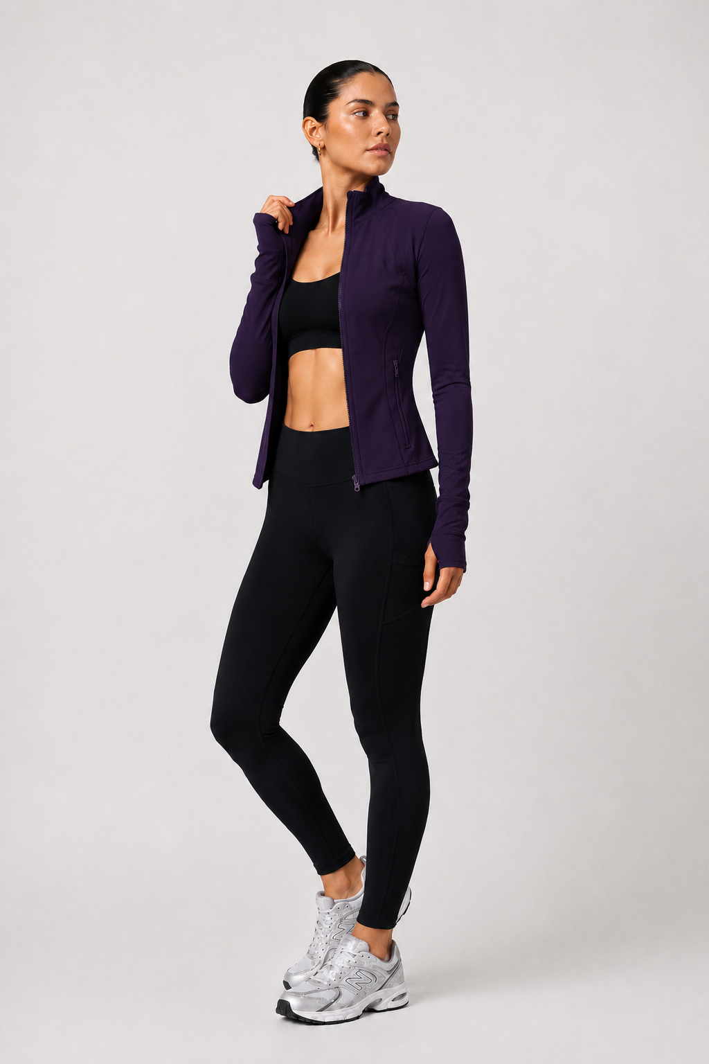 women yoga zip jacket dark purple open zip gym outfit