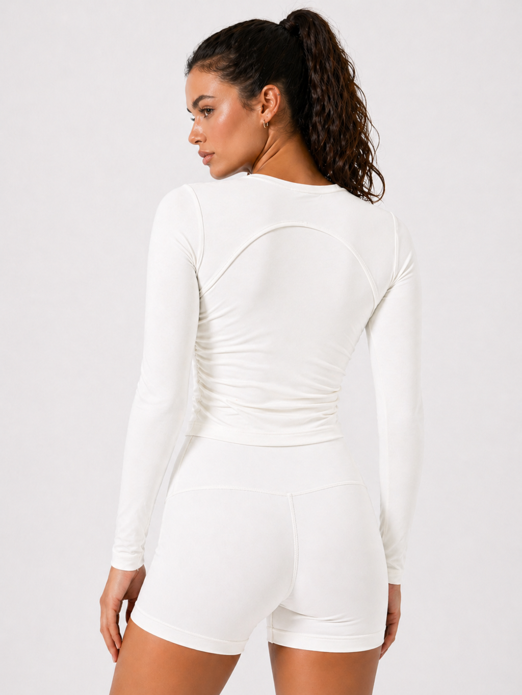 long sleeve training top women white back view
