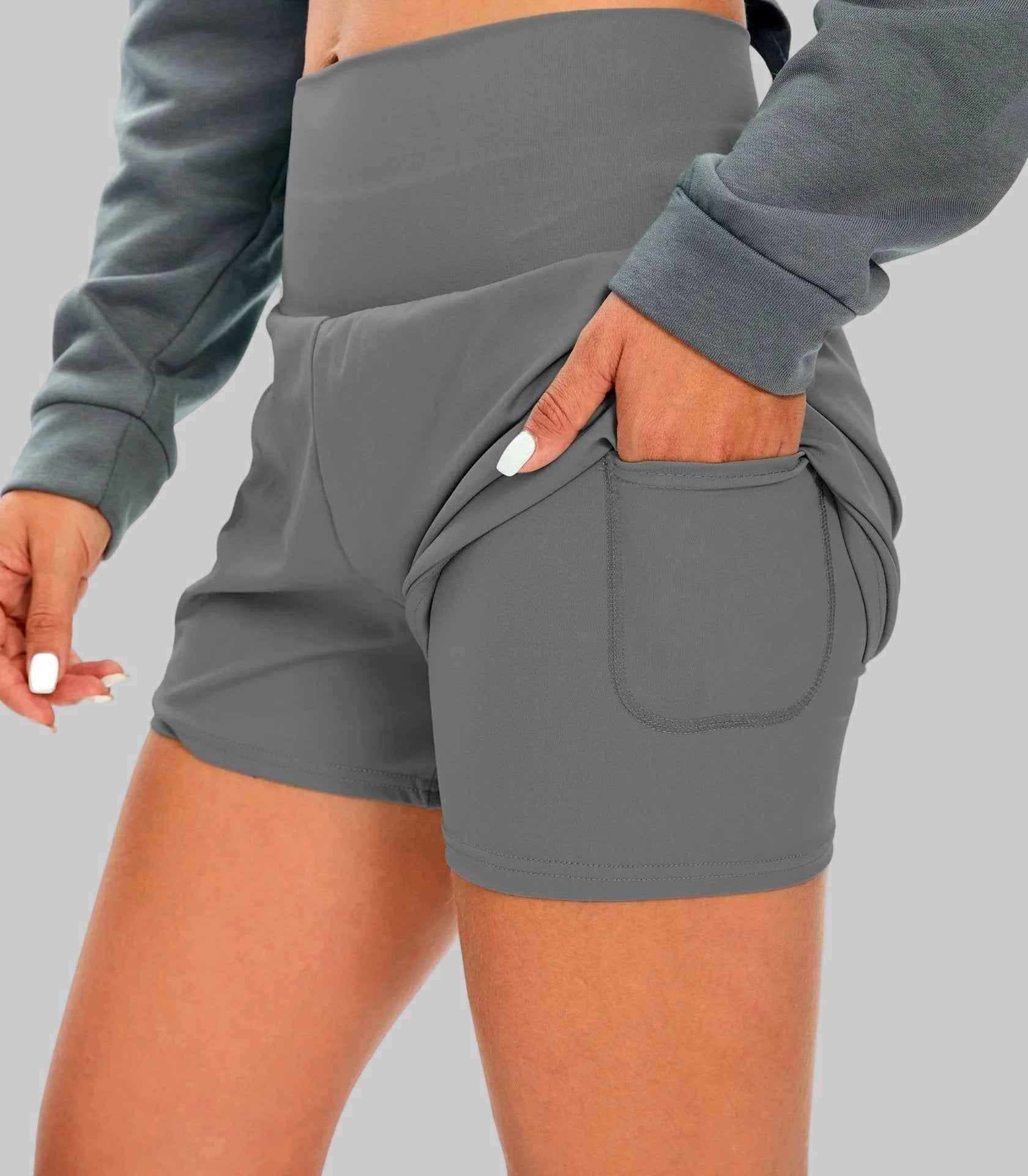 Women’s 2-in-1 Sculpt Shorts – High Waist Squat-Proof Gym Shorts with Phone Pocket - NORDUM.SHOP