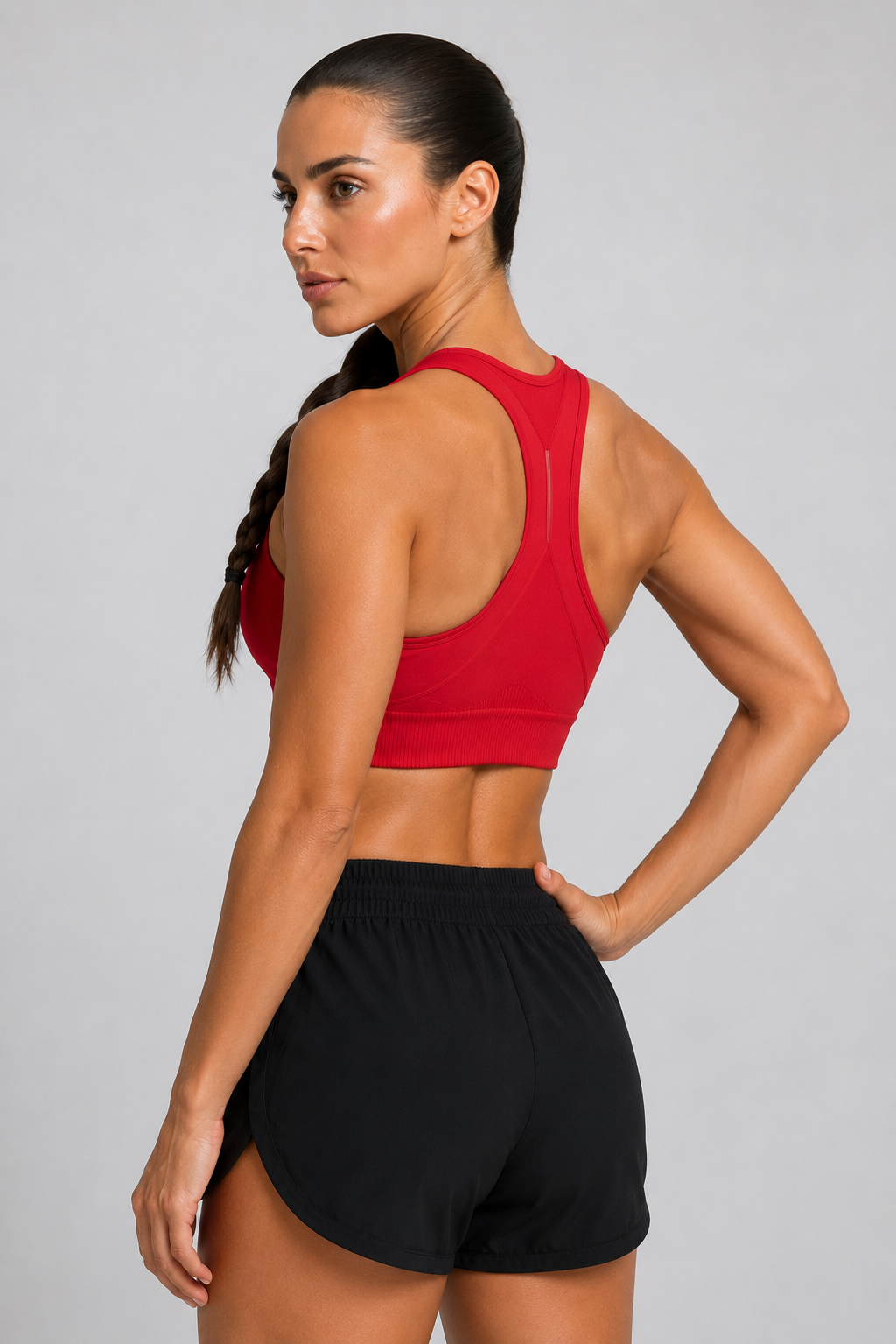 seamless racerback sports bra red side view