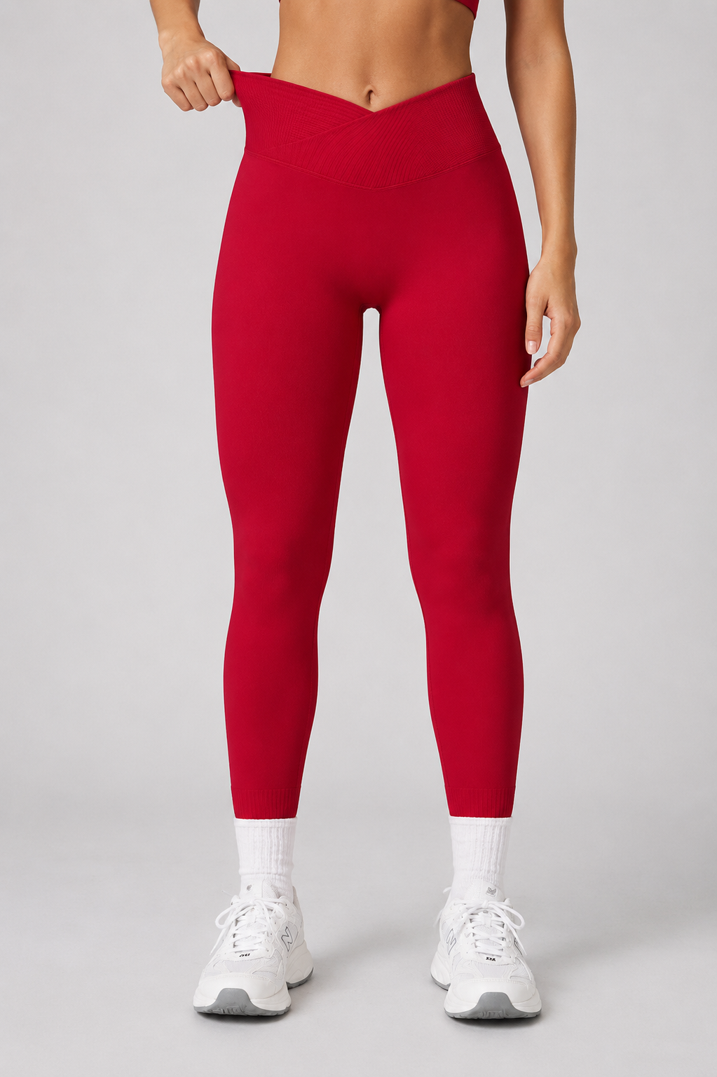v waist seamless leggings red front pose