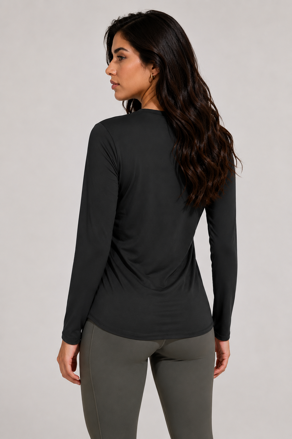 women’s long sleeve active top black back view