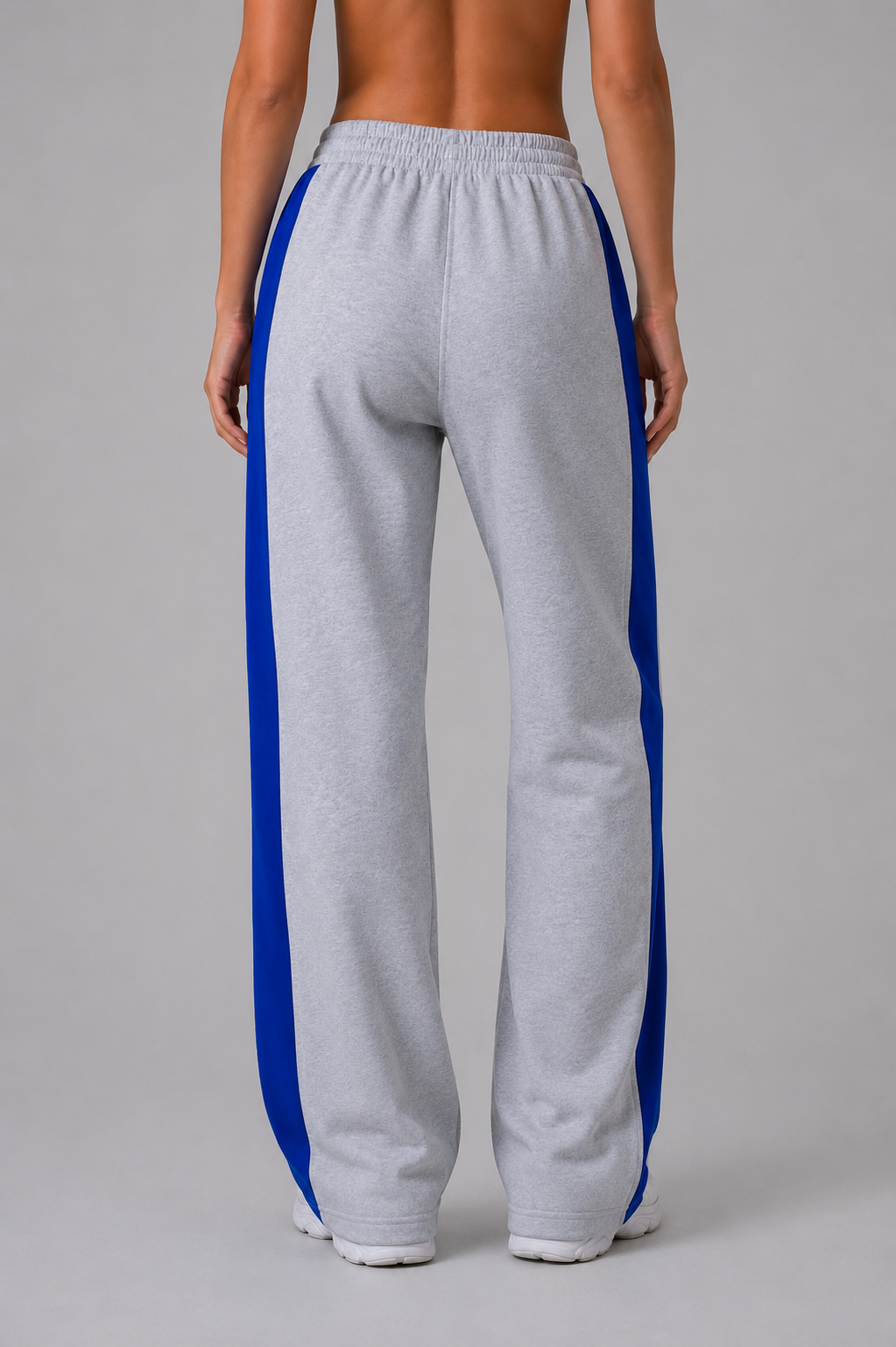 wide leg sweatpants women grey stripe back view