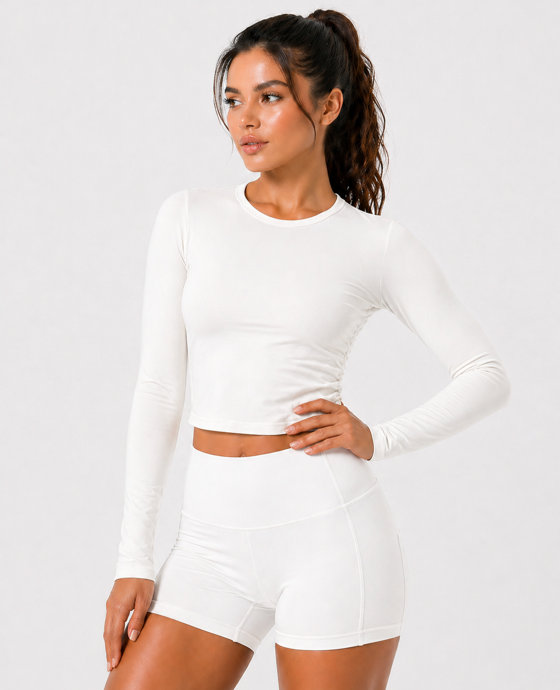 long sleeve training top women white front view