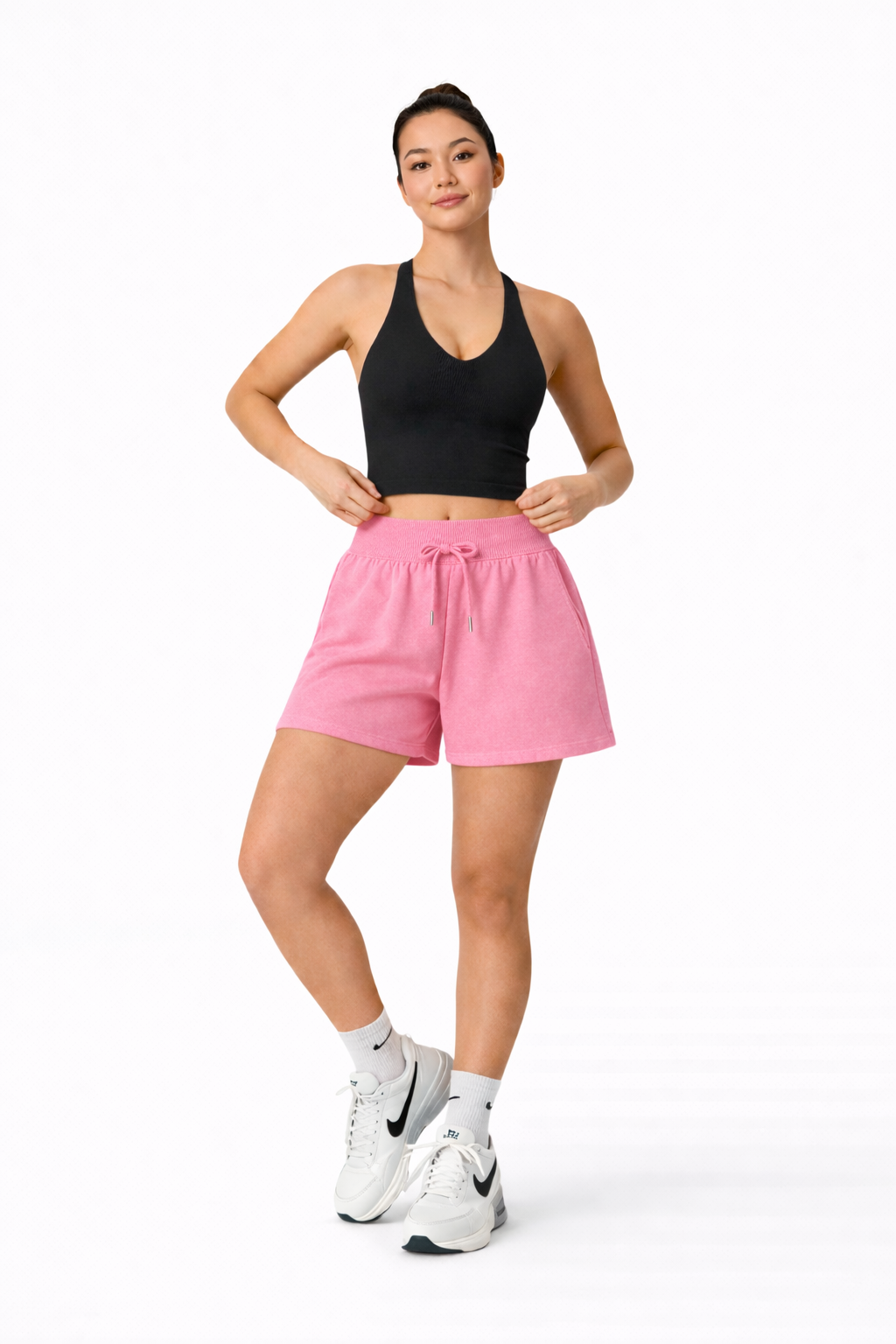 high waist sweat shorts women gym outfit pink