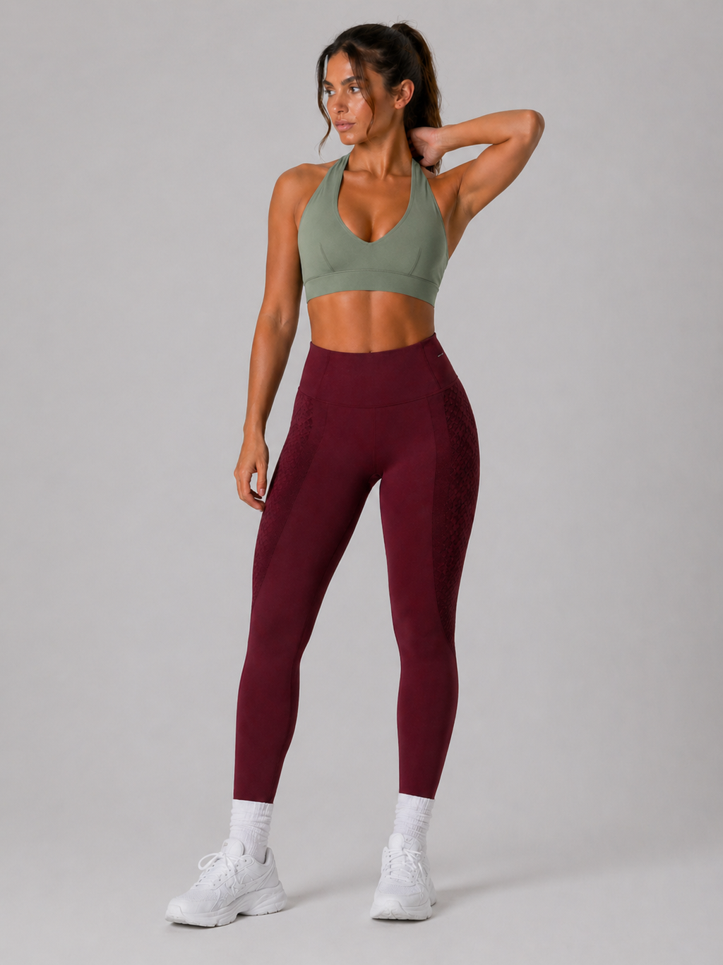 halter sports bra basil green full outfit training look
