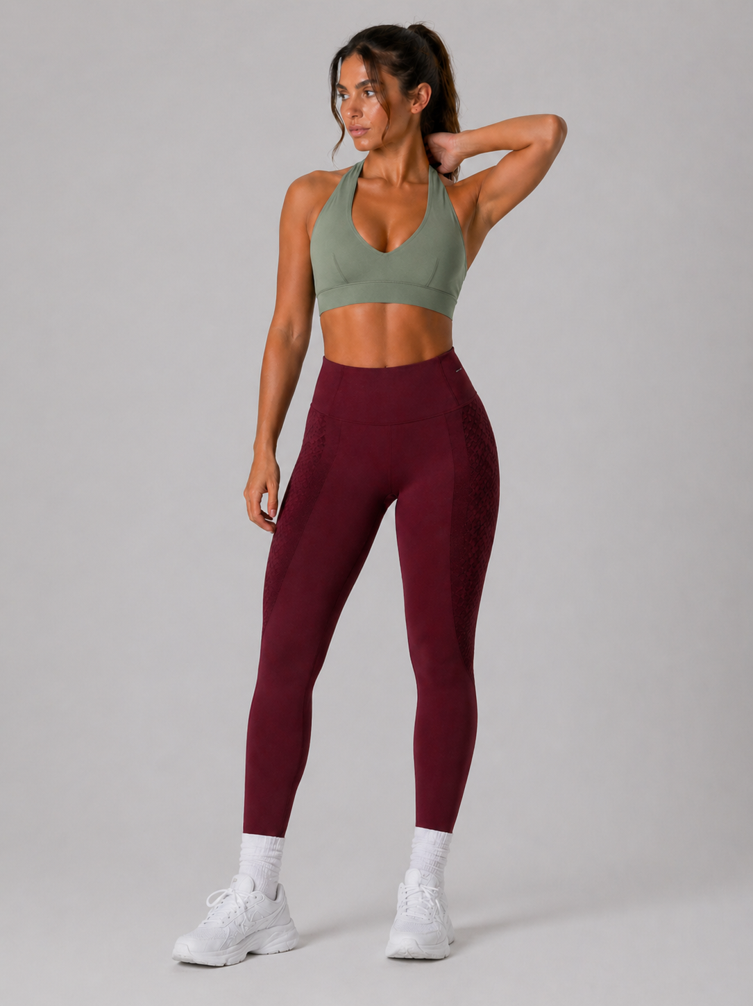halter sports bra basil green full outfit training look
