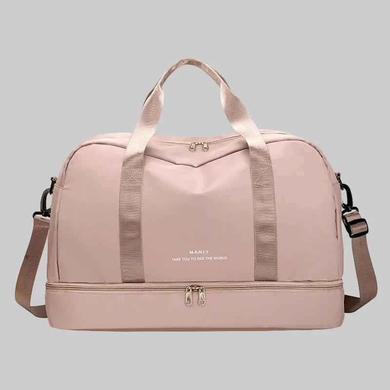 travel duffel bag pink front view