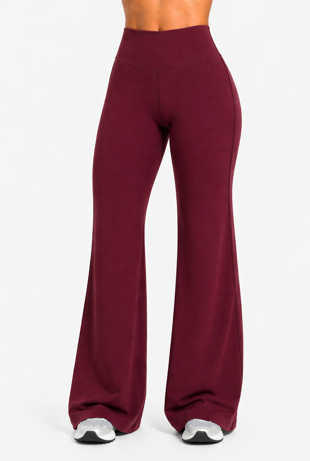 flare leggings women high waist burgundy