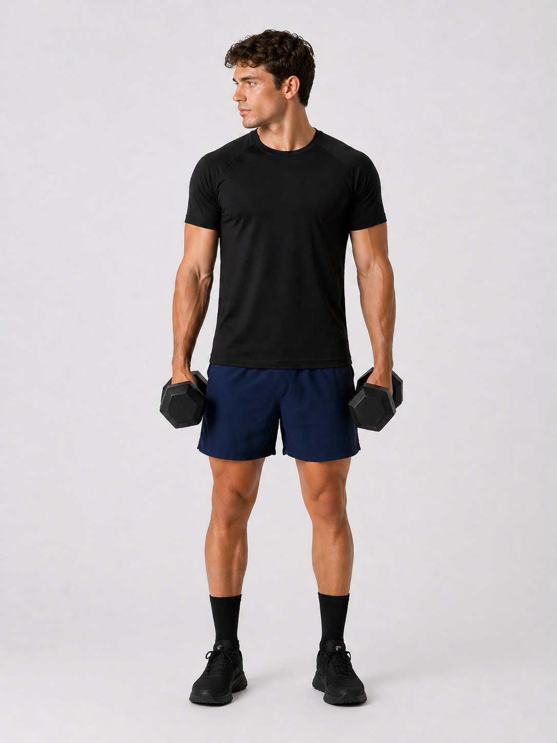 mens workout t shirt black full outfit