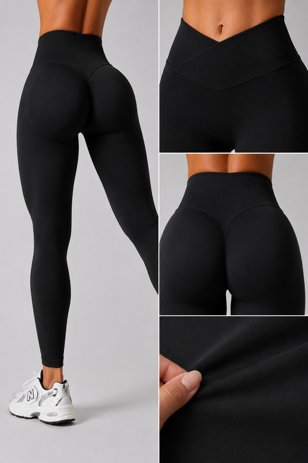 v waist seamless leggings black fabric detail