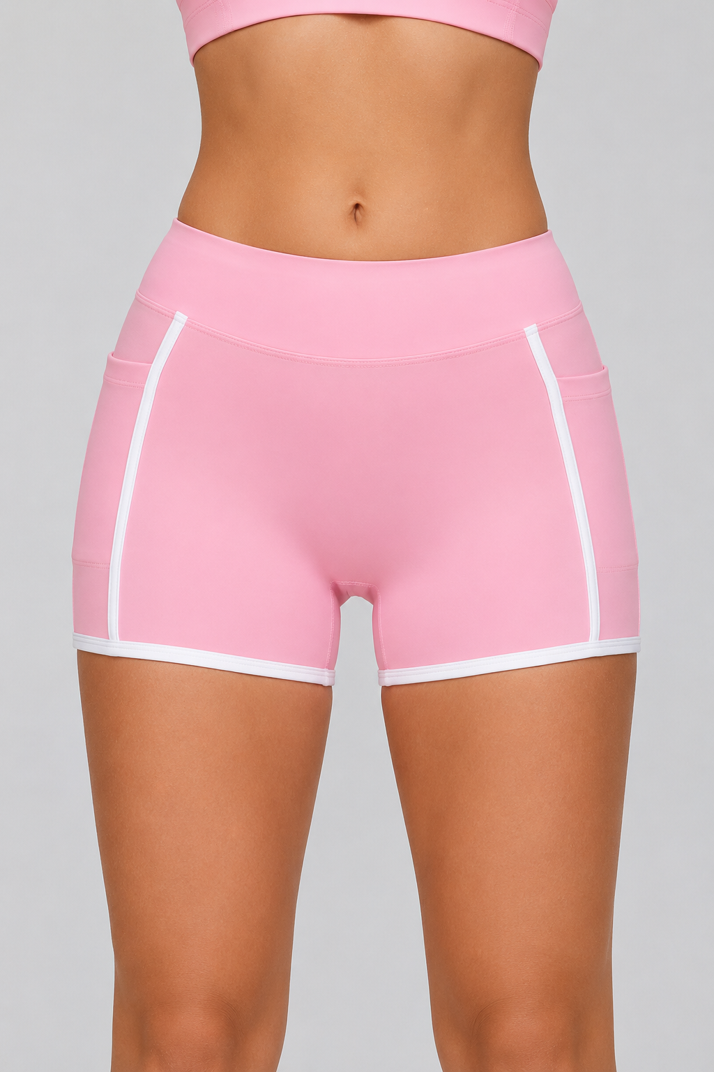 high waist pocket gym shorts women pink contour waistband