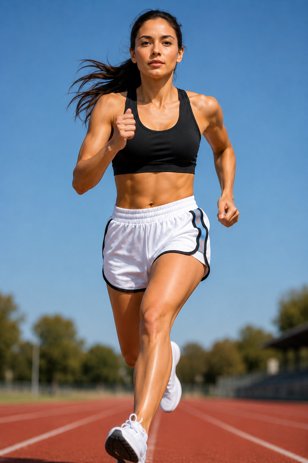 women’s running shorts white sprint action outdoors