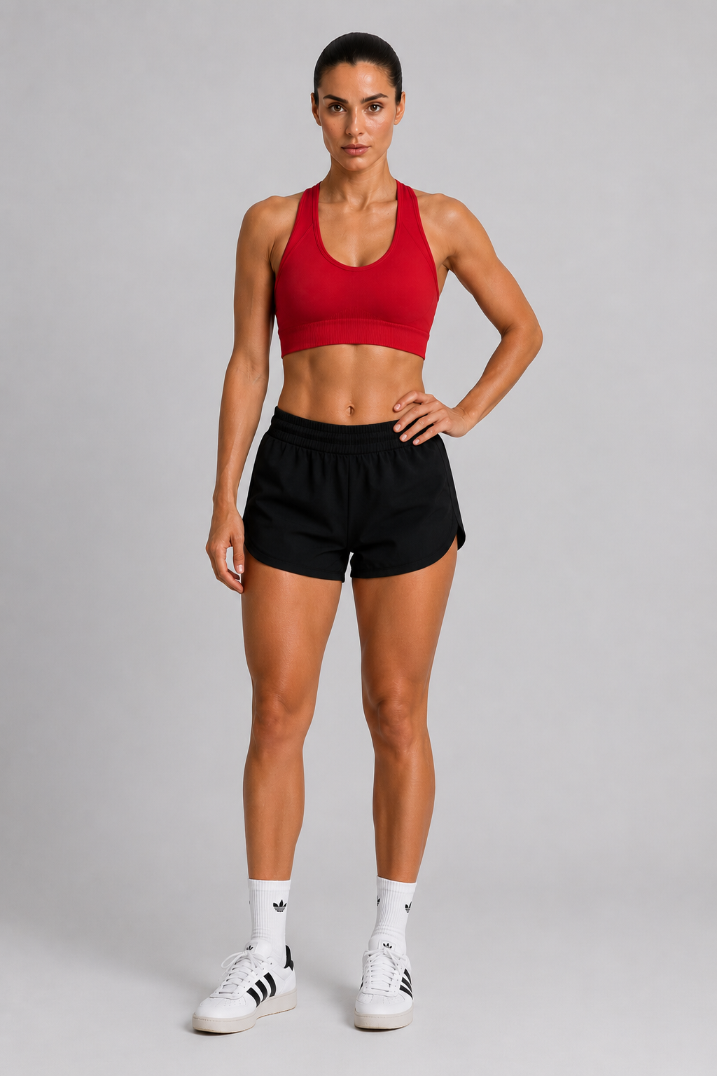 seamless racerback sports bra red full body outfit