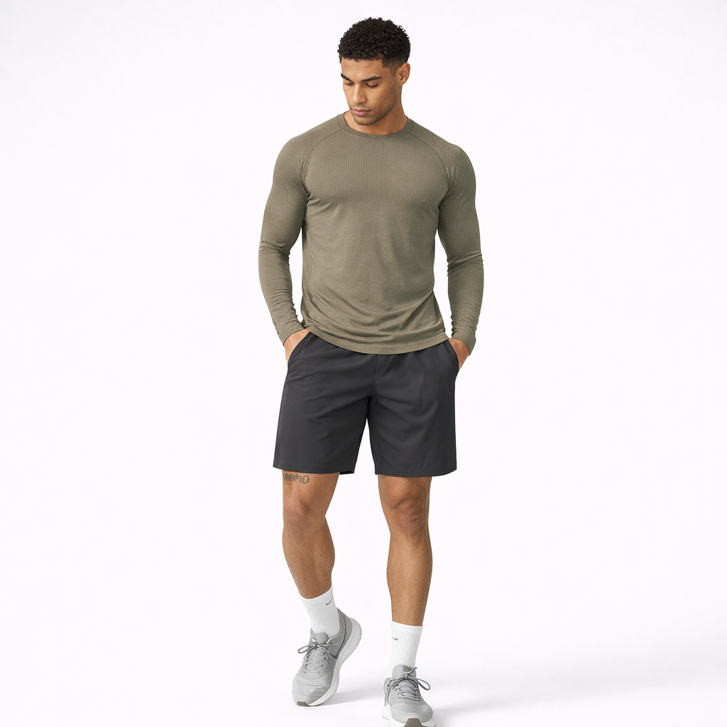 mens long sleeve training shirt army green back view