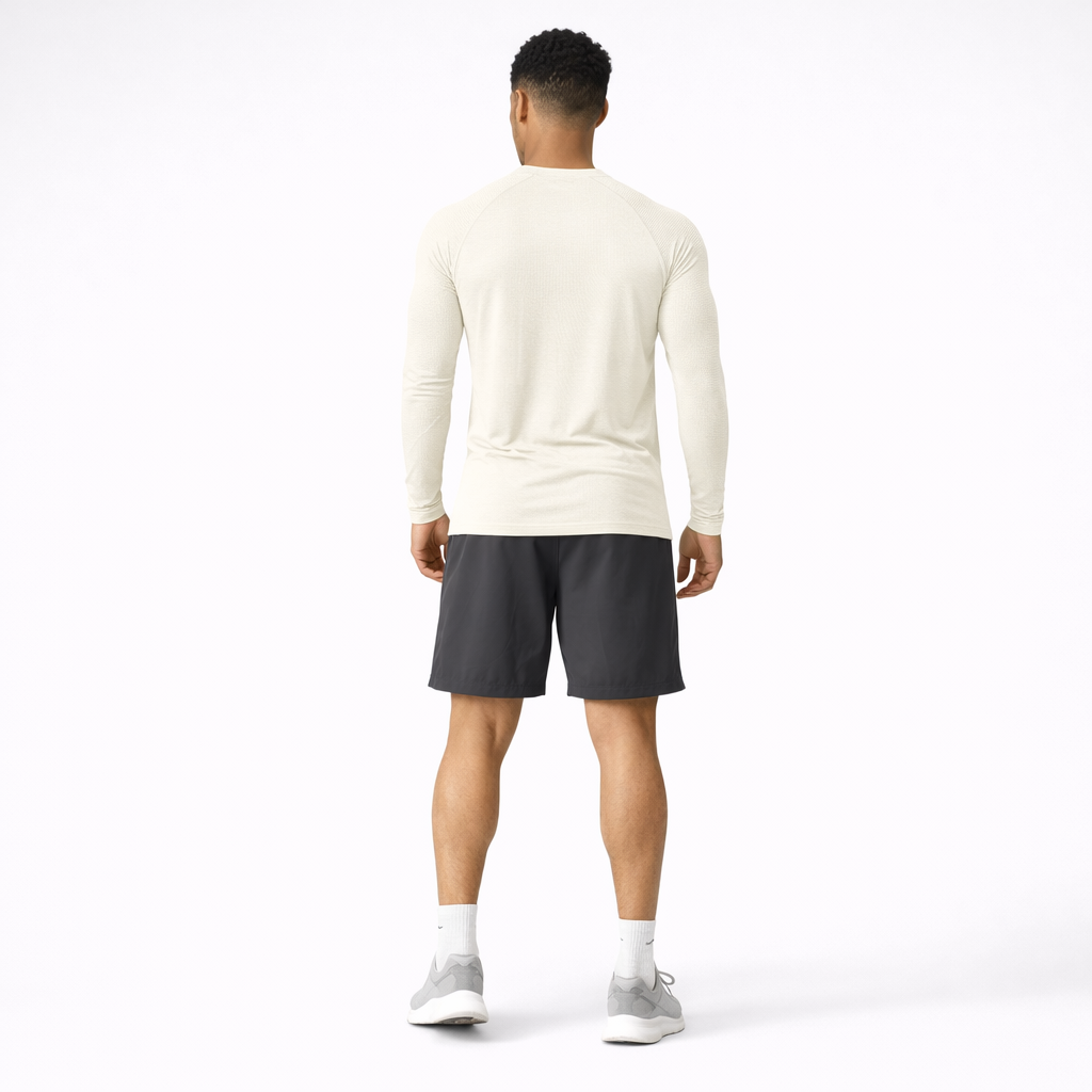 mens long sleeve training shirt beige back view