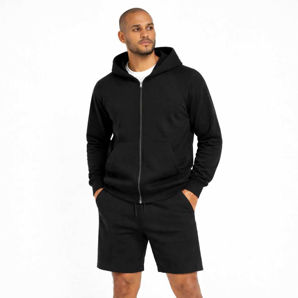 mens zip hoodie black front view