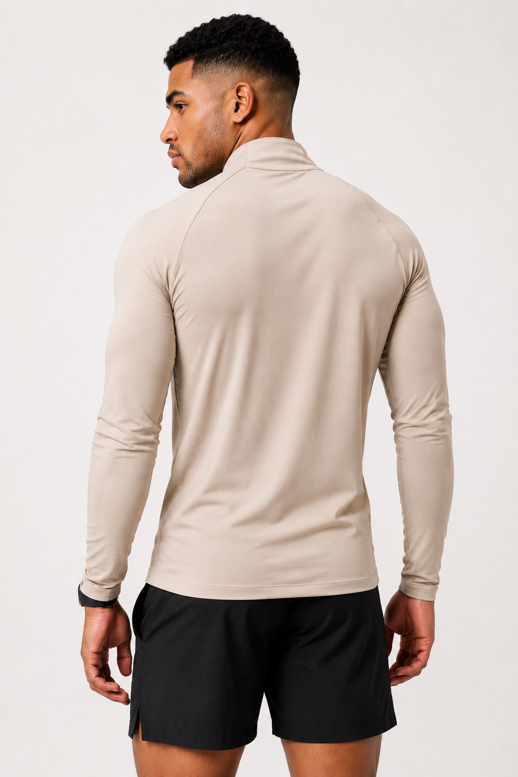 men’s long sleeve quarter zip beige back view