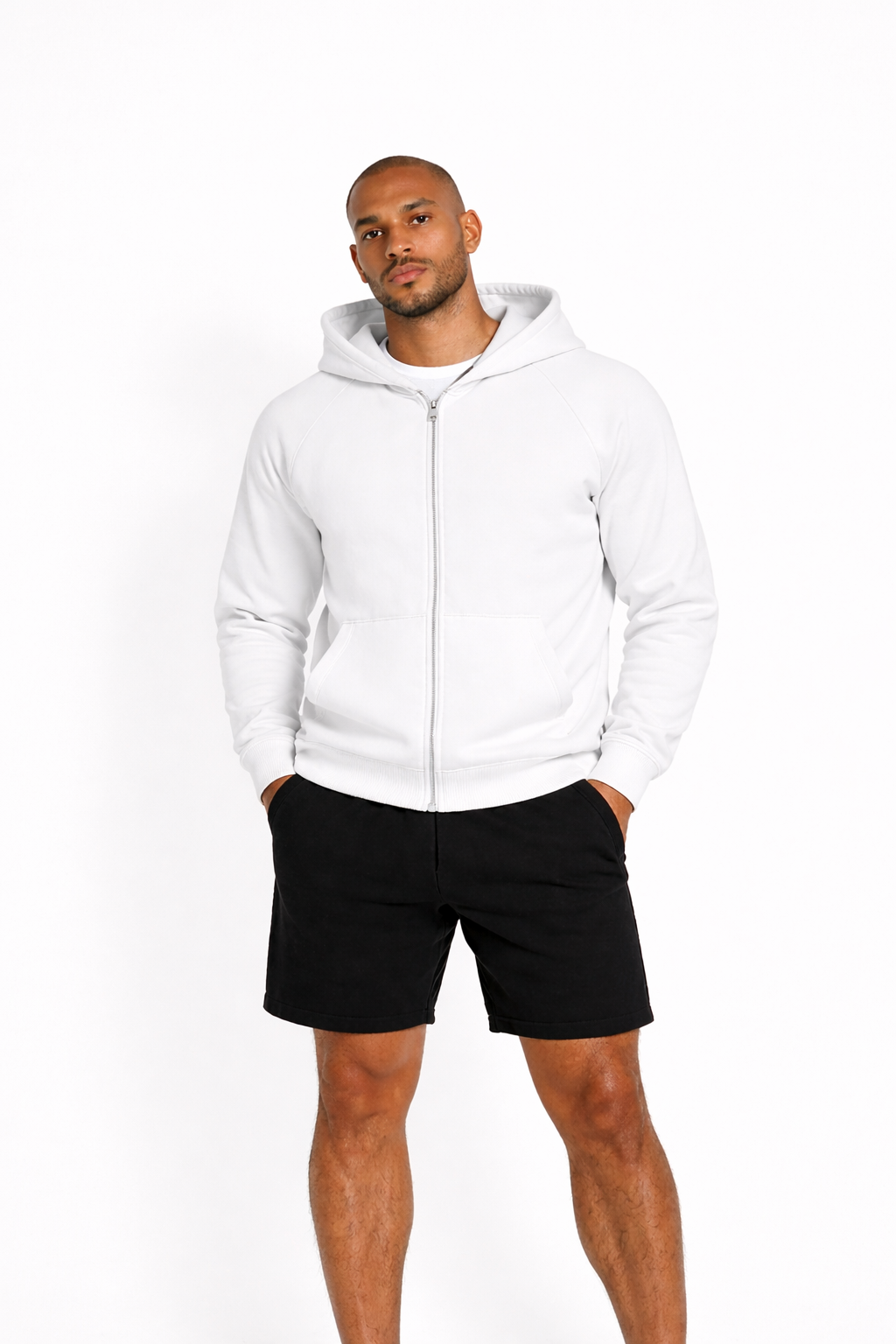 mens zip hoodie white front view