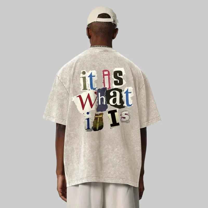 oversized graphic t shirt beige back print it is what it is