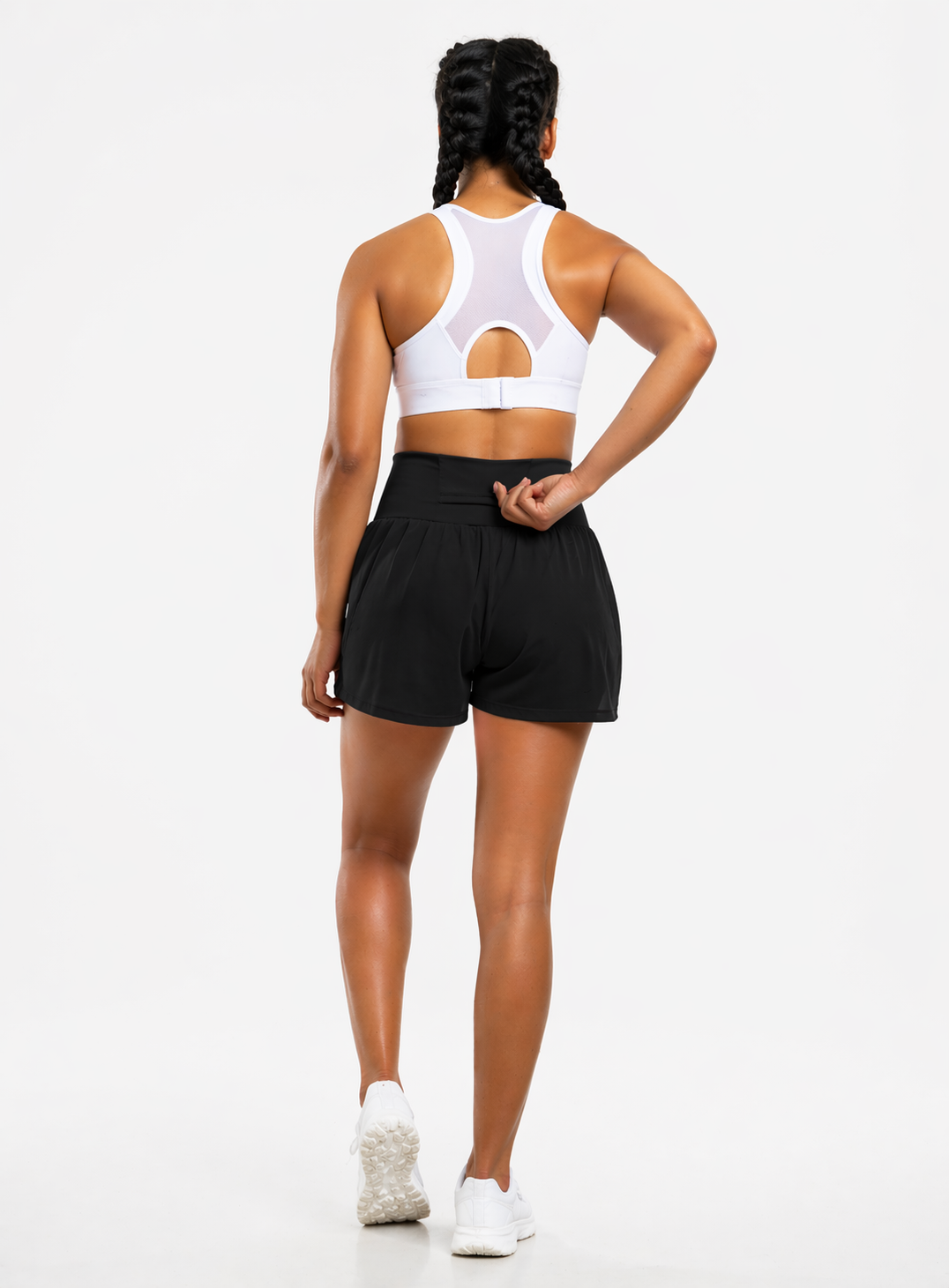 2-in-1 gym shorts women pocket black back view