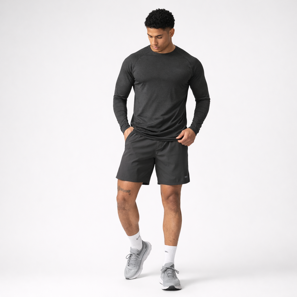 mens long sleeve training shirt black  full outfit