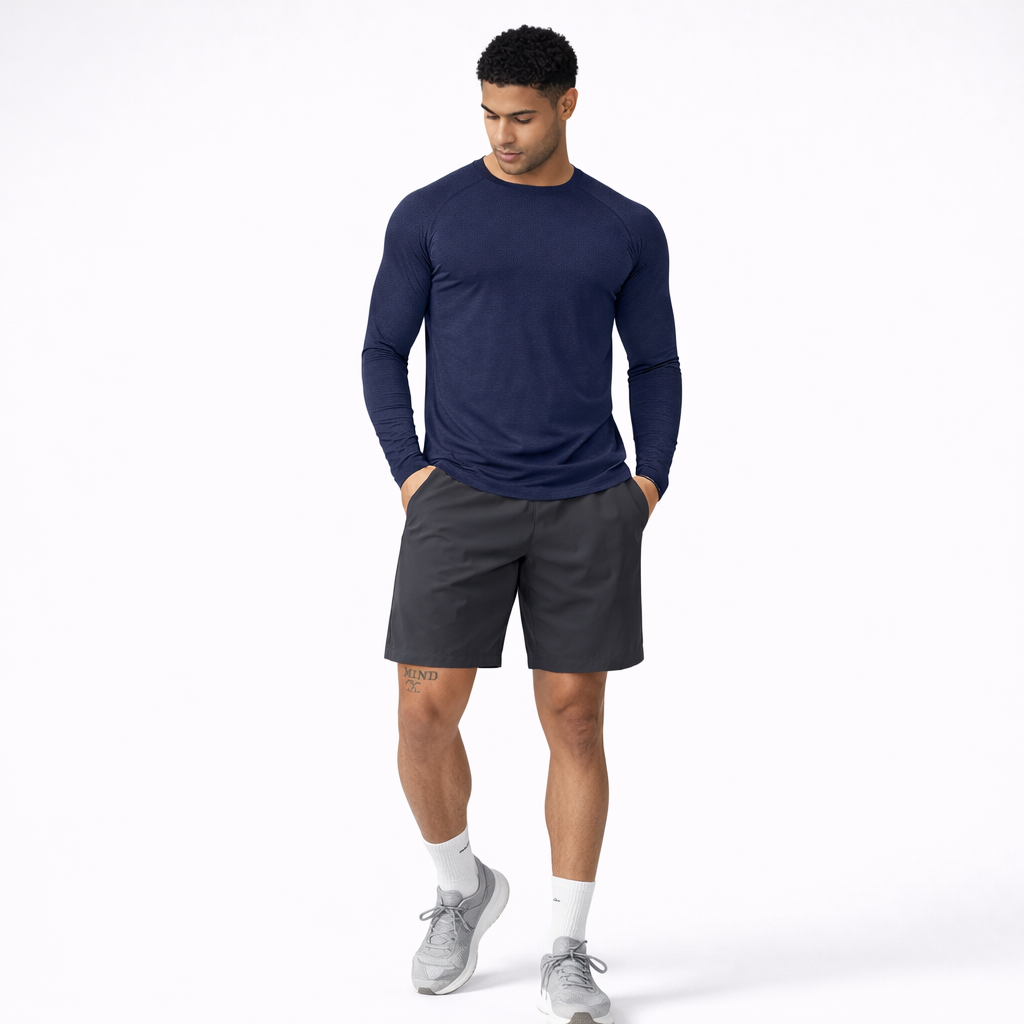 mens long sleeve training shirt navy full outfit