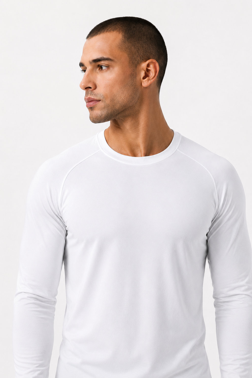 men's quick dry long sleeve white side profile