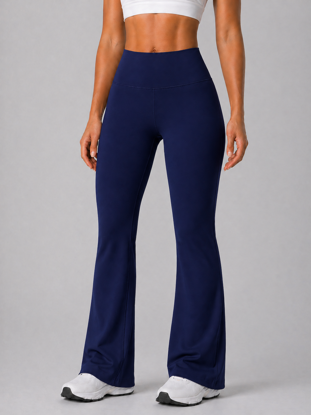 flare leggings women dark blue front view