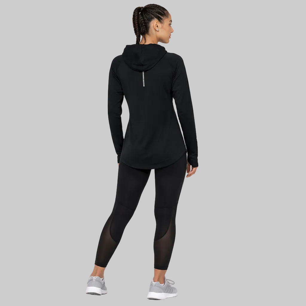 women's quick-dry training hoodie black back view