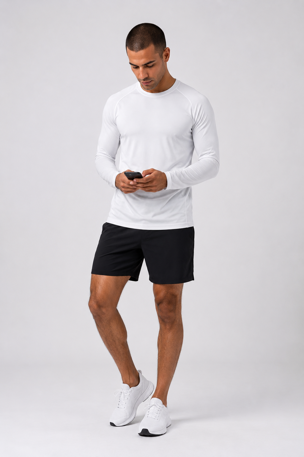 men's quick dry long sleeve white full body view