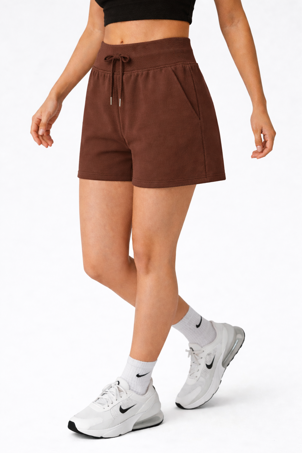 high waist sweat shorts women brown