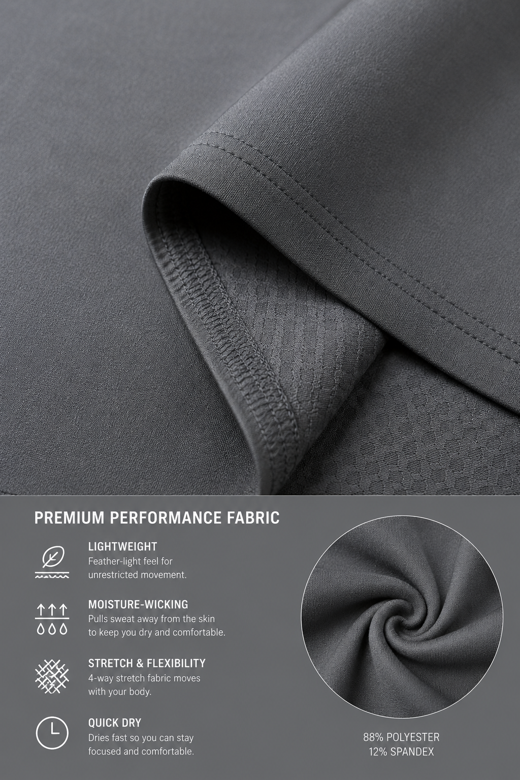 men’s long sleeve quarter zip grey fabric texture