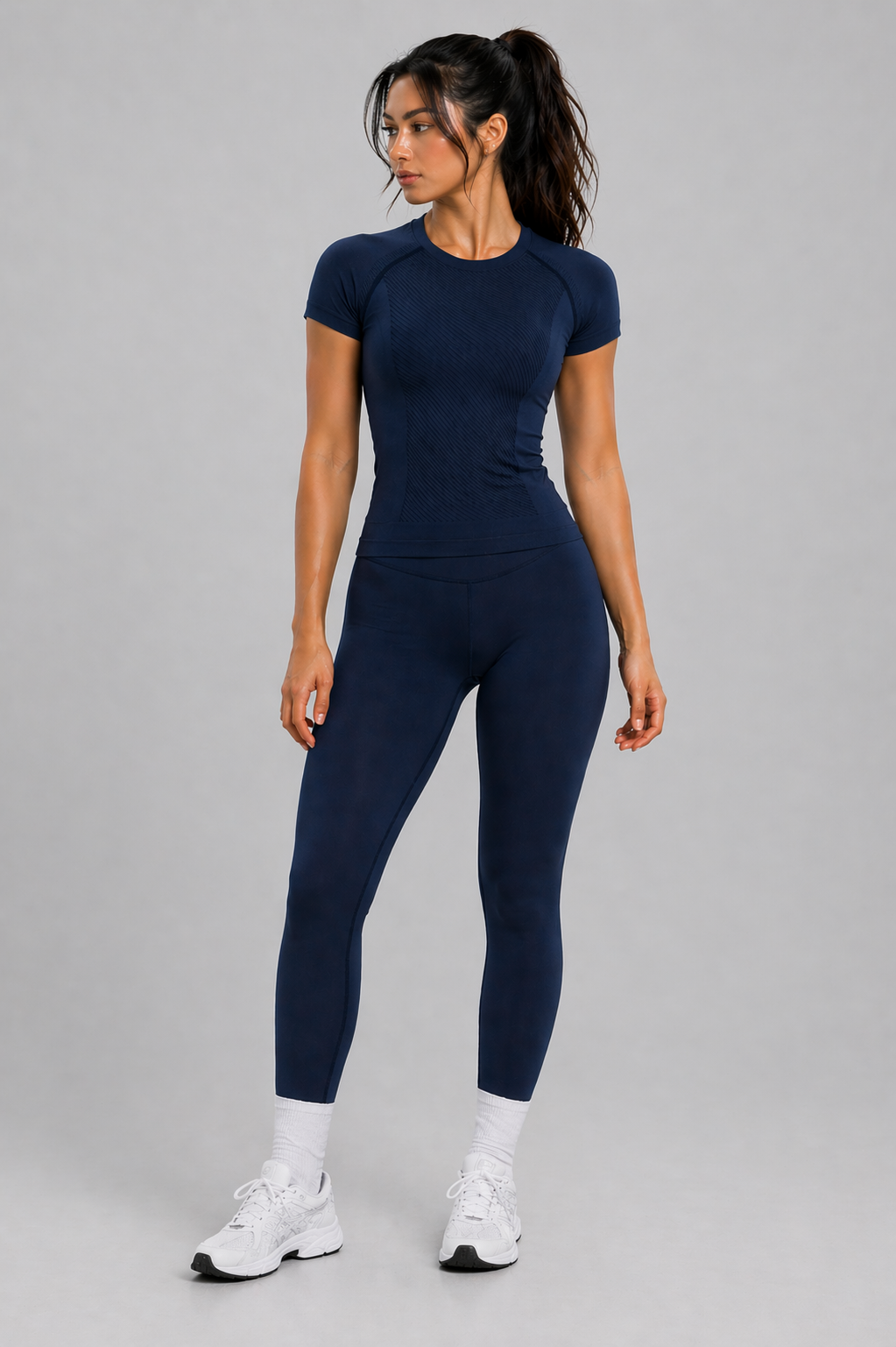 seamless gym t shirt women navy blue full bod