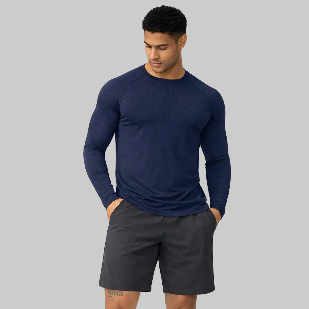 mens long sleeve training shirt navy front view