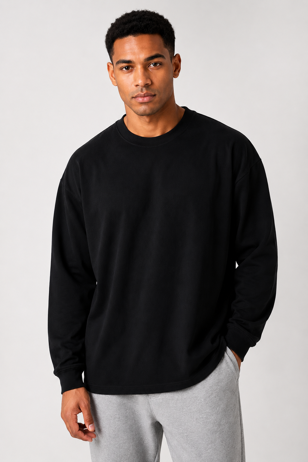 men’s everyday long sleeve black oversized front fit