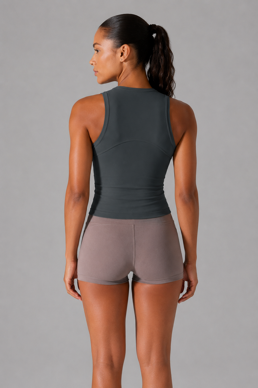 sport tank top women blue gray back view outfit