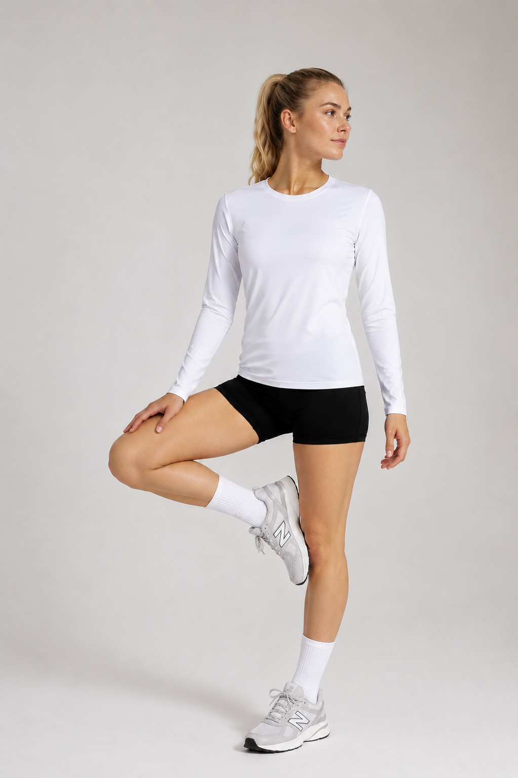 women’s long sleeve active top white full body outfit