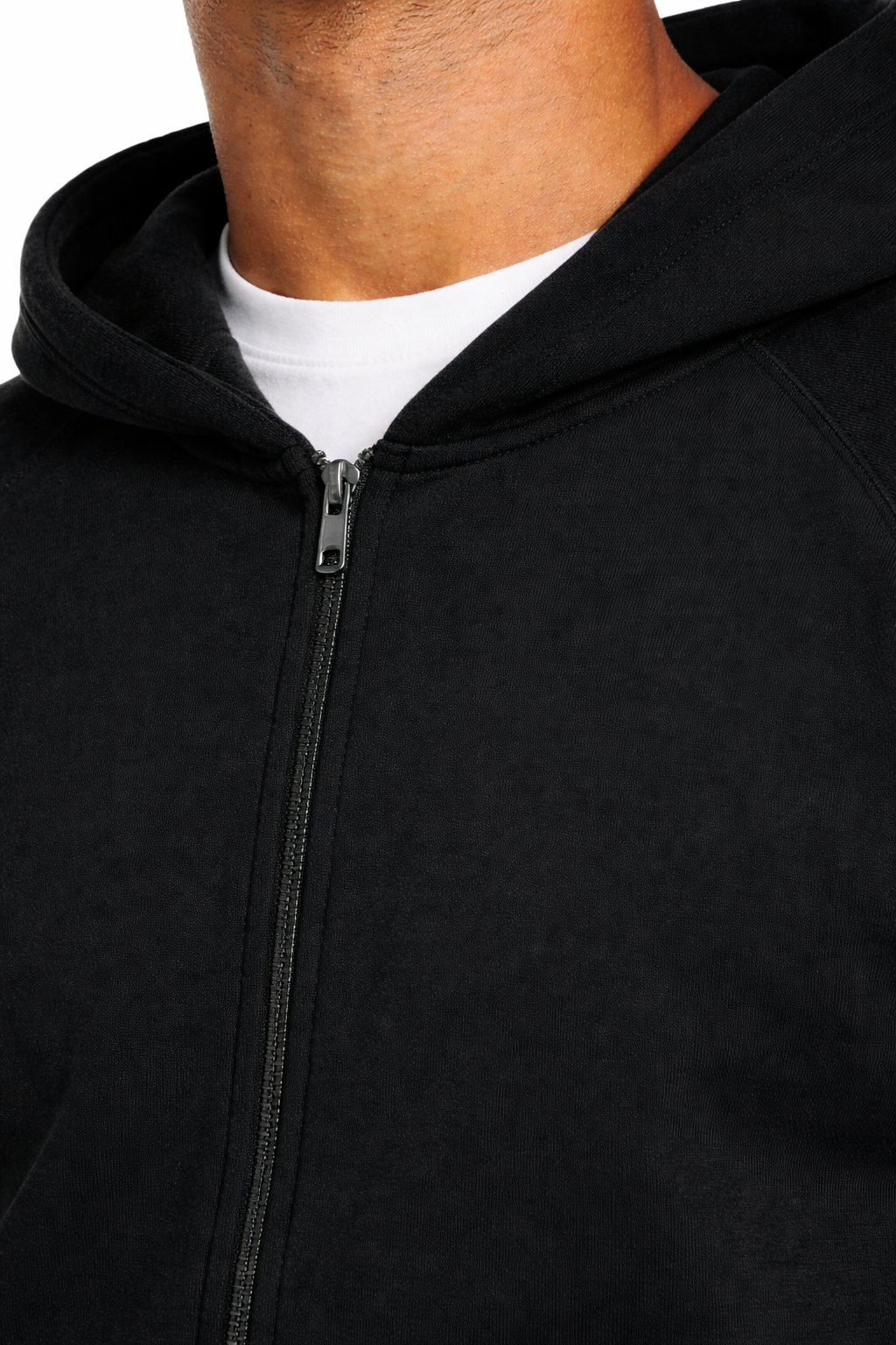 mens zip hoodie black zipper detail close up
