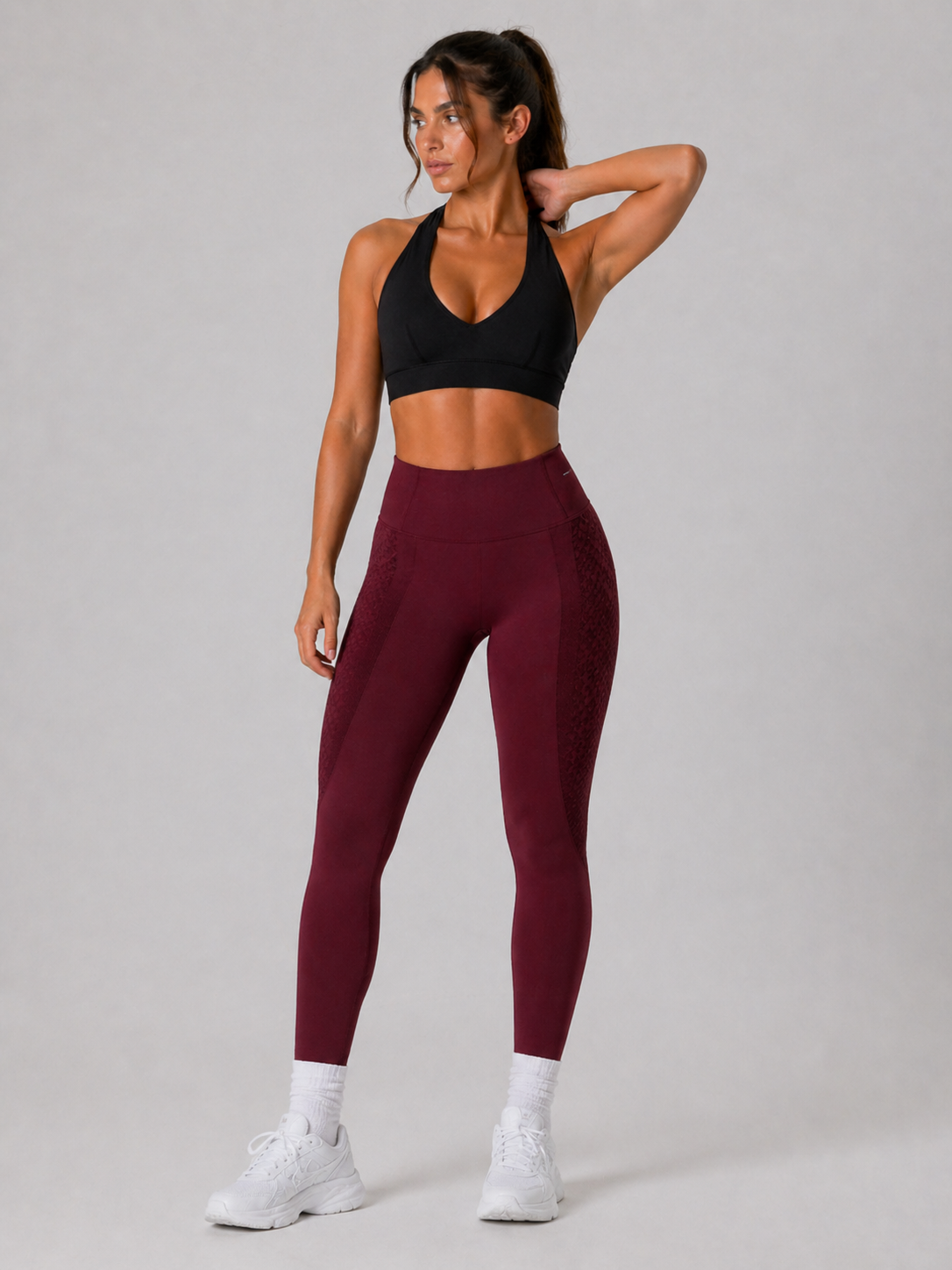 halter sports bra black full body gym outfit